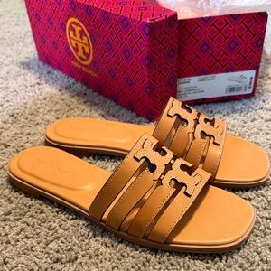 Tory Burch Vachetta Leather Ines Cage Slides